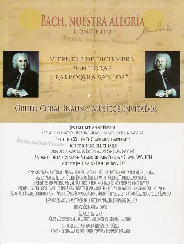 Invitacion Bach Nuestra Alegria Postal